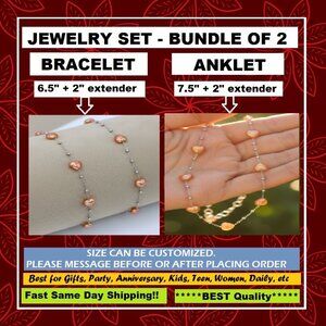 💖PEACH ORANGE HEART PEARL Minimalist Jewelry Set - Bracelet & Anklet, RC102